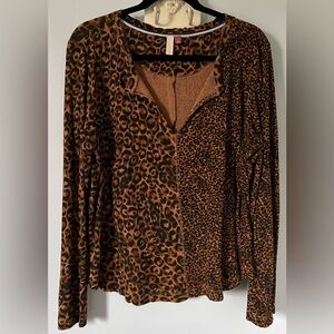 Pilcro Leopard Print Long Sleeve Top - Brown and Black